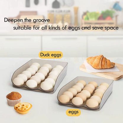 Egg Holder Storage Box with Lid Automatic Rolling Egg Container for Refrigerator Kitchen Egg Tray Organizer Bin for Household (2 Layers)