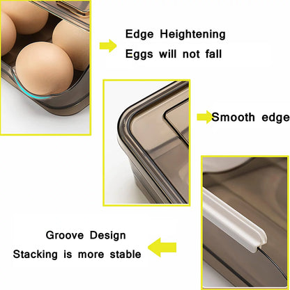 Egg Holder Storage Box with Lid Automatic Rolling Egg Container for Refrigerator Kitchen Egg Tray Organizer Bin for Household (2 Layers)