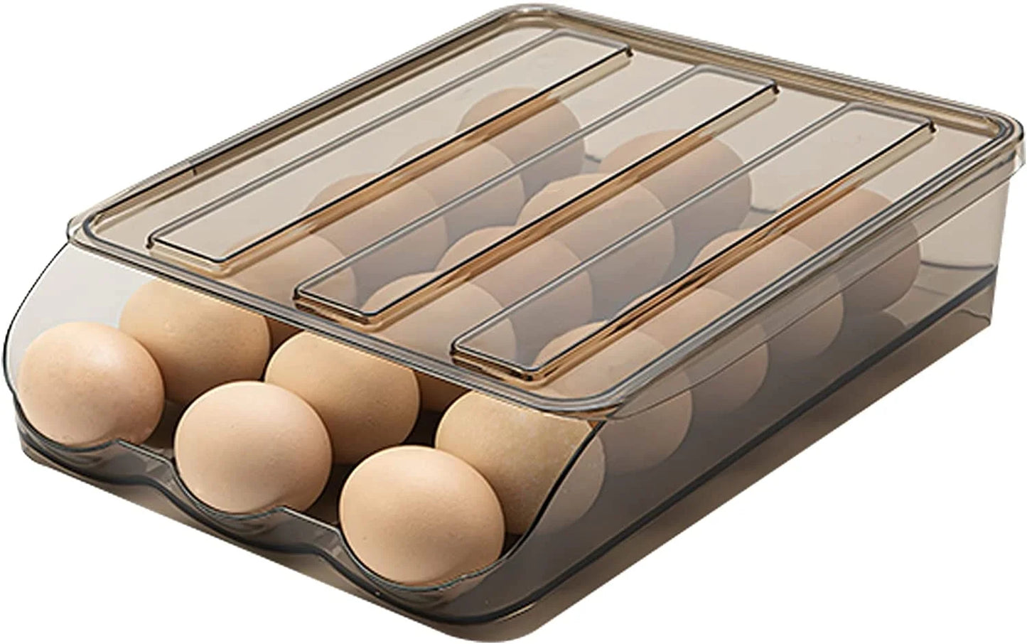 Egg Holder Storage Box with Lid Automatic Rolling Egg Container for Refrigerator Kitchen Egg Tray Organizer Bin for Household (2 Layers)
