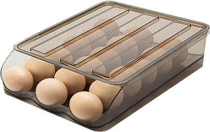 Egg Holder Storage Box with Lid Automatic Rolling Egg Container for Refrigerator Kitchen Egg Tray Organizer Bin for Household (2 Layers)